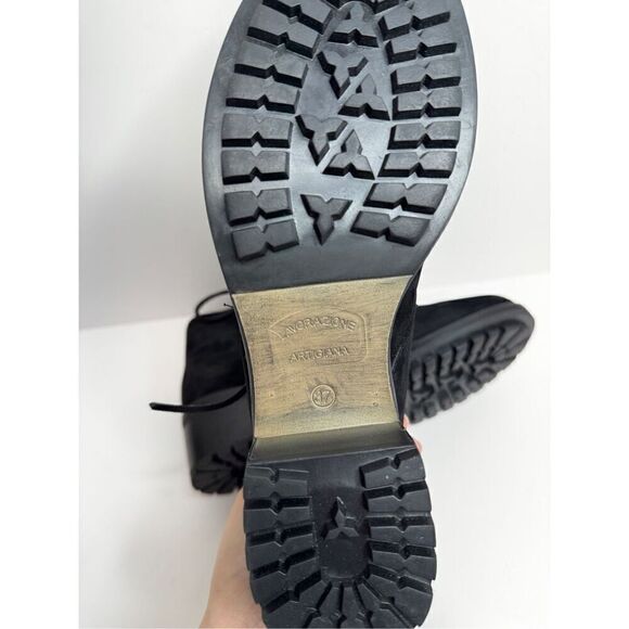 Lavorazione Ankle Booties Womens US 7 Black Leather Shearling Lace Up Block Heel - Picture 11 of 12